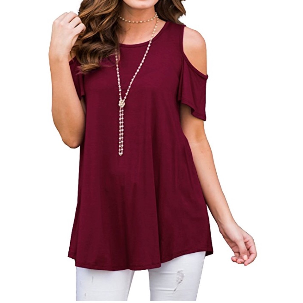 Beautiful women short sleeve cold shoulder top - Picture 6 of 8